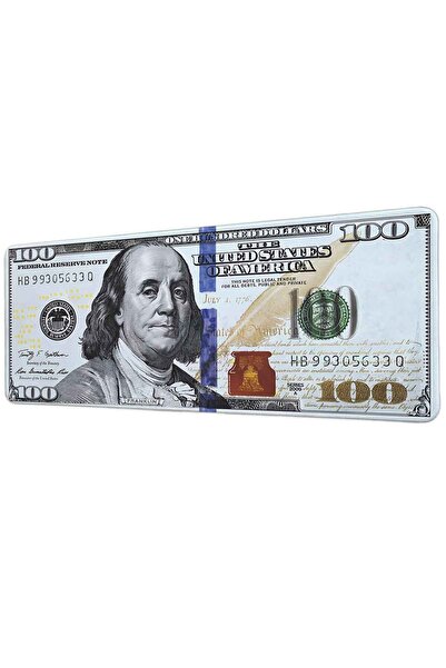 gxe.art 100 Dolar Beyaz Tasarımı 40x90 Cm Oyuncu MousePad Kaymaz Taban Büyük Boy