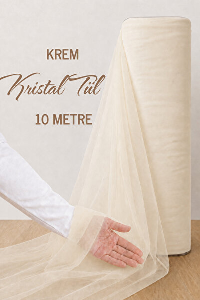 AZRA KINA Krem Süsleme Tülü, 10 METRE, Nişan Tülü Bohça Tülü, Gelin Damat Düğ...
