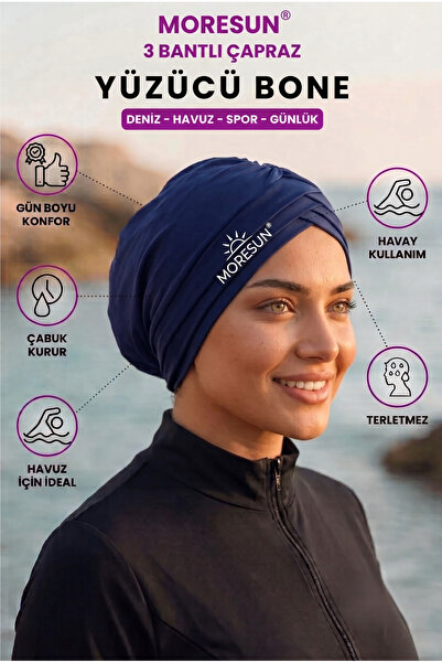 MORESUN قبعة سباحة رياضية بثلاثة أشرطة - قبعة سباحة خارجية جاهزة للارتداء مع ...
