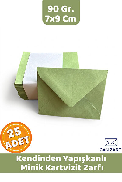 CANVELA 25 Adet Açık Yeşil 7x9 Cm Küçük Zarf 90 Gr. Kendinden Yapışkanlı Mini...