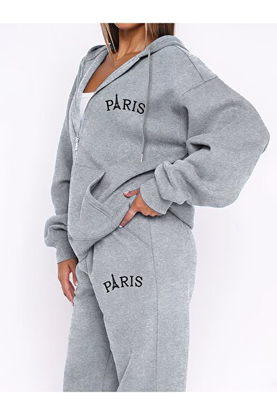 macklin Women's Paris Printed Oversize 3 Thread Hooded Jacket Tracksuit Set