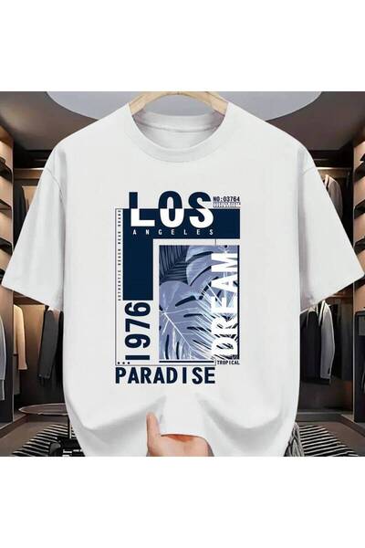 01THEONE Men'S Los Angeles 1976 Dream Paradise Graphic - Casual Crew Neck Sho...