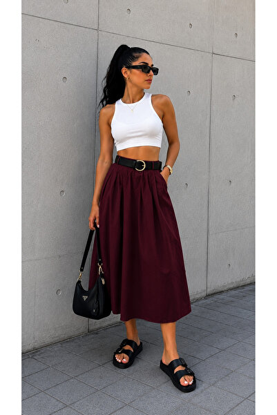 get crazy collection Women's Poplin Skirt with Belt and Pockets