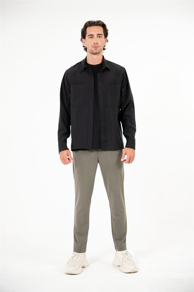GMG FIRENZE Men's Outer Shirt with Snap Closure and Split Front Double Pockets