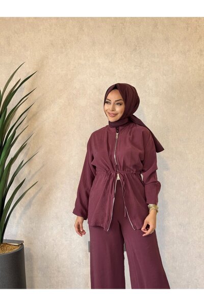 Nefise 250360 Spor Tarz Fermuar Detaylı Takım Bordo
