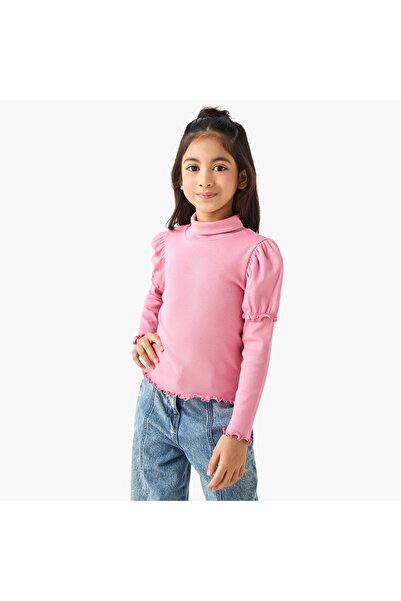 Juniors Ribbed Turtleneck Top with Long Sleeves