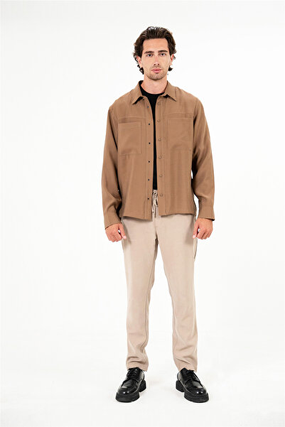 GMG FIRENZE Men's Outer Shirt with Snap Closure and Split Front Double Pockets