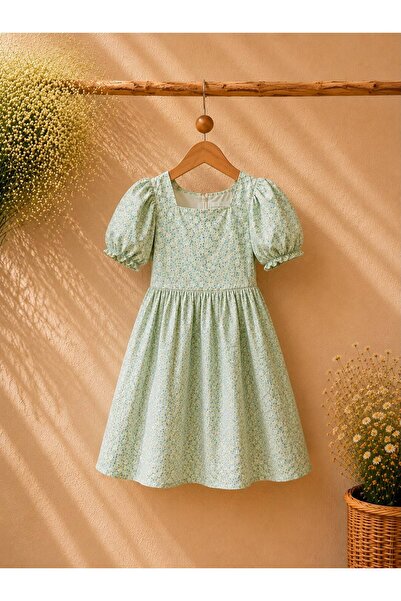 KÜÇÜĞÜM BUTİK Rochie evazată Aqua Green Daisy pentru fete