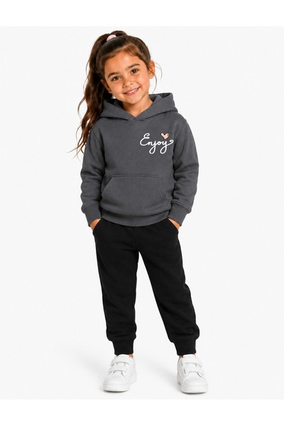 Birdirbir Kız Çocuk Enjoy Baskılı Kanguru Cepli Bisiklet Yaka Kapşonlu Sweats...