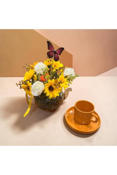 sedoshhomevision Colorful Artificial Daisy Arrangement in Glass Teapot Gift F...