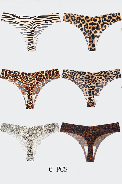 Shengzhou Jinshen Tie 6 Pcs Women Leopard Zebra Print Seamless Thong Underwea...
