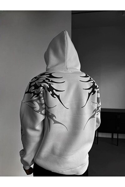 classy moda Unisex Back Graphic Printed Hooded 3-Thread Combed Cotton Sweatshirt