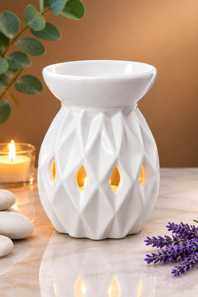 The Aroma Factory 1.Kalite Seramik Ananas Desenli Beyaz Buhurdanlık – Esans Y...