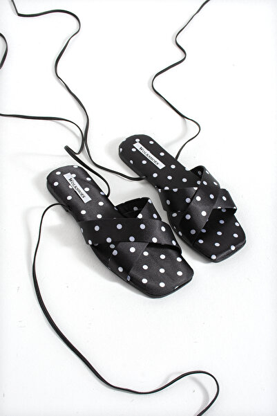 wolk shoes Women's Polka Dot Lace-Up Cross-Strapped Flat Sole Summer Slippers