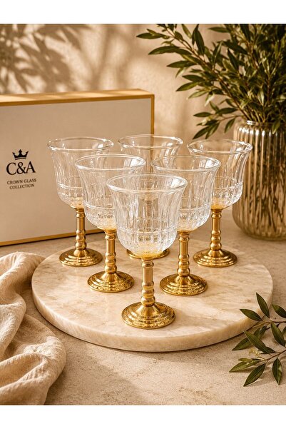 Onedekor 6'lı Clear Elora Gold Ayaklı Kahve Yanı Bardağı