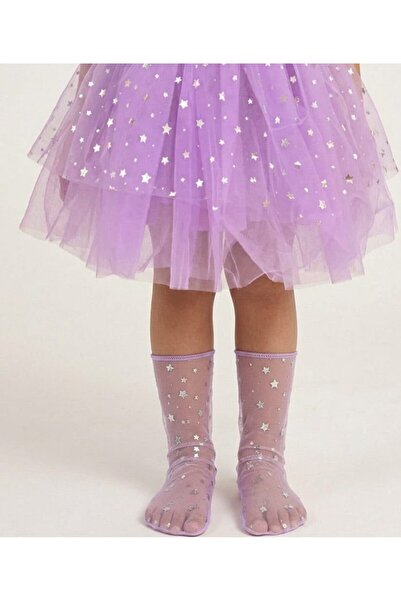 penu baby kids Lilac Star Patterned Girls' Baby Girl Tulle Socks