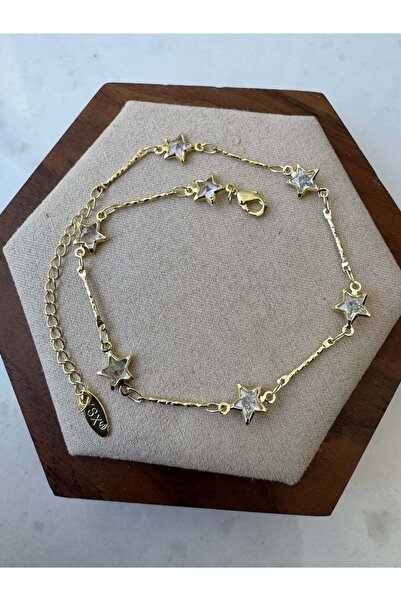 My Joyas Design 14K Altın Kaplama Beyaz Yıldız Geçişli Halhal