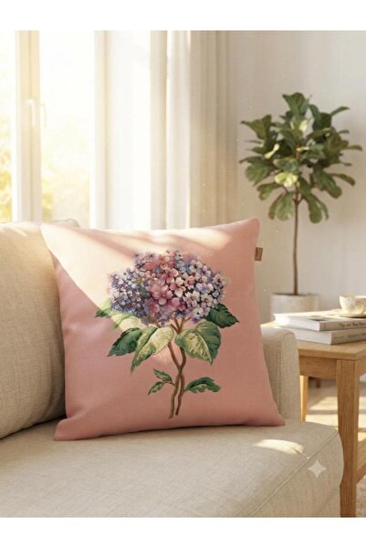 Believe Pink Ortanca Jacquard Woven Tapety Decorative Kirlent 45*45