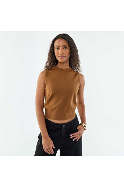 KIABI Sleeveless Round-Neck Sweater BROWN