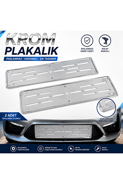 cabbaroğlu ticaret 2 Adet Krom Plakalık Takımı Paslanmaz İnce Model Ön Arka U...