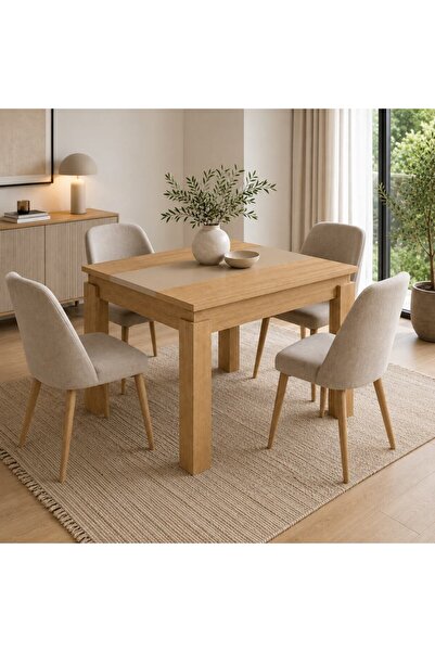 Sani Masă de dining Viki 1, 90 cm, stejar Cremona cu finisaj cașmir