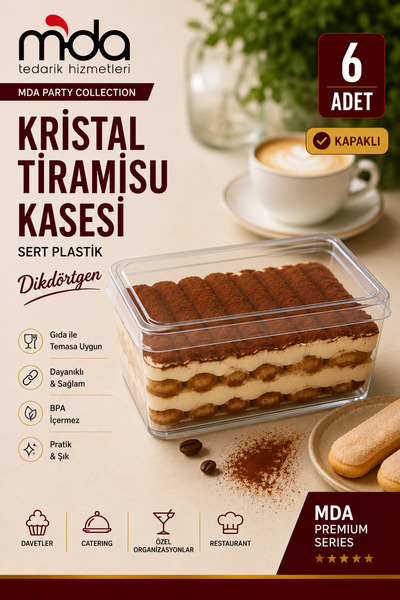 SMARTPACK Kristal Dikdörtgen Tiramisu Kasesi 6'lı Kapaklı