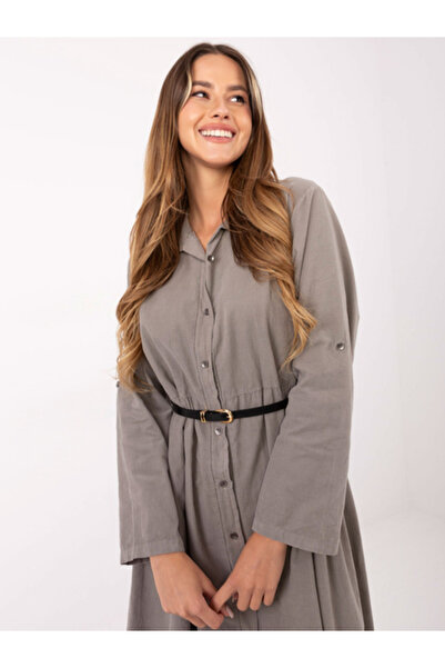 Italy Moda Women's Dress, ITALY MODA, Cotton, Flared dress, Dark beige, model...