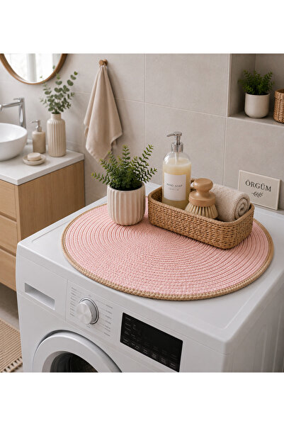 ÖRGÜM Machine Cover 54X54 cm Wicker Look Round Coffee Table Cover Multi-Purpo...