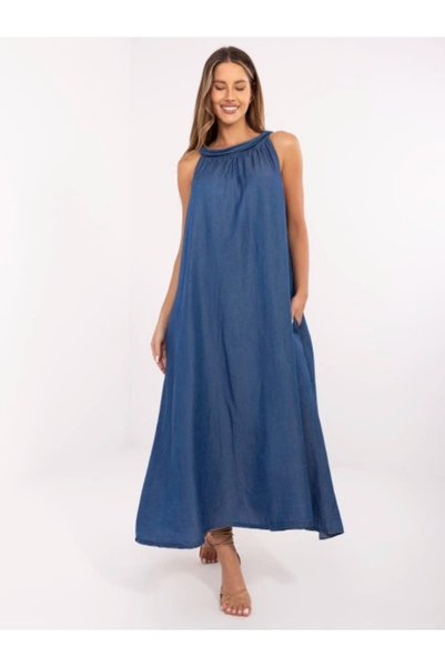 Italy Moda Γυναικείο Φόρεμα, ITALY MODA, Λυοσέλ, Φόρεμα oversized, Σκούρο μπλ...
