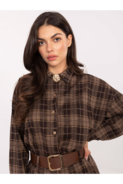 Italy Moda Women's Shirt, ITALY MODA, Polyester, Long Sleeve, Brown, model IT...