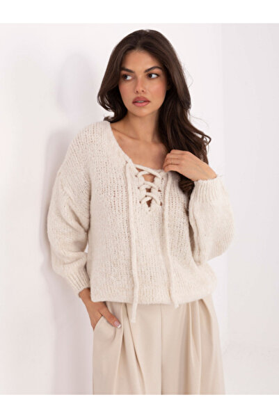 Italy Moda Women's Sweater, ITALY MODA, Acrylic, Long Sleeve, Light Beige, mo...