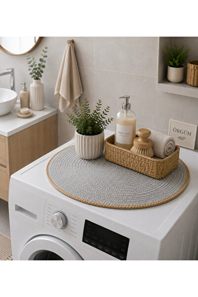 ÖRGÜM Machine Cover 54X54 cm Wicker Look Round Coffee Table Cover Multi-Purpo...