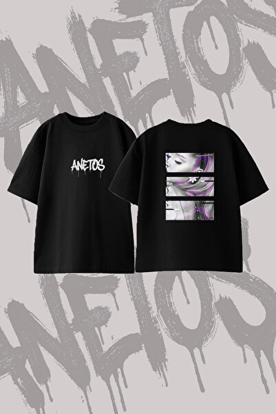 Anetos Ariana Grande_5 Design Back Printed Cotton Black Oversize T-Shirt