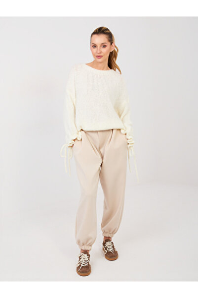 Italy Moda Pantaloni Dama Mansete elastice, Viscoza, ITALY MODA, Bej Eleganta...