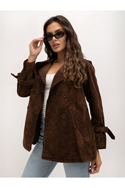 Italy Moda Jacheta Dama, ITALY MODA, Poliester, Decolteu cu guler, Maro, mode...