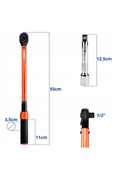 VERDA Cheie dinamometrică pentru roți 1/2 40-220Nm 4 capete 17,19,21,24mm valiză