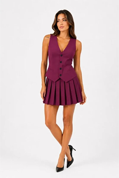 Wear Up Premium Quality Team-Looking Vest-Style Pleated Mini Dress with Butto...