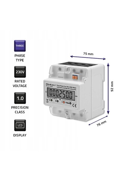 Qoltec Contor de energie electrică trifazat 230V 4P 30(100)A LCD