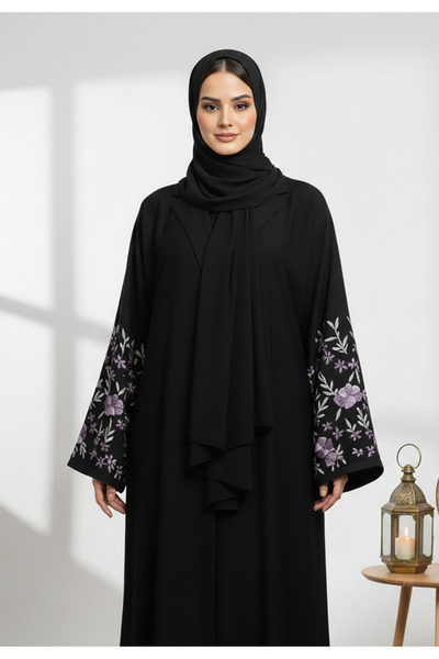Nukhbaa Stunning black embroidered abaya | Nida Fabric-848