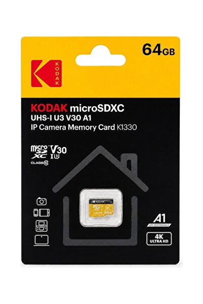 Lexar Kodak 64GB UHS-I U3/V30/A1 Güvenlik Kamerası İçin Micro SD Kart KI330