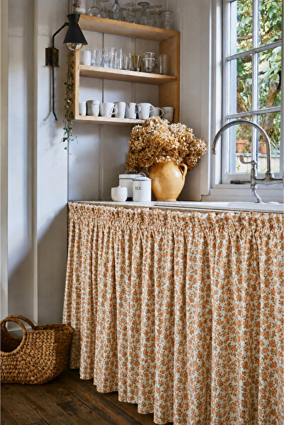 ToffyStore Vintage Orange Flowering Under-Counter Curtain (150X70Cm)