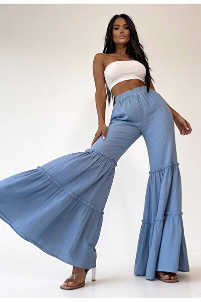 NİCE STYLE Women's Spanish-Style Pants with Ruched Detail and Elastic Waist