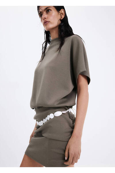 MANGO Woman Drape detaylı dokuma elbise