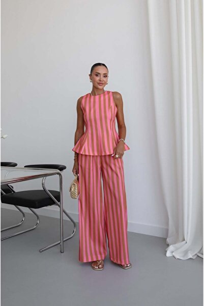 Havoş Light Pink Hamon Striped Blouse and Pants Set