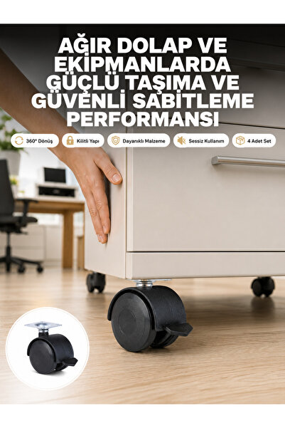Lisinya Zaključivi točkići za nameštaj 6 cm Set od 4 komada Jednostavna insta...