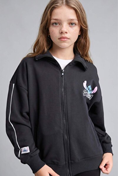 DeFacto Disney Lilo & Stitch Licensed Zippered Collar Anthracite Cardigan for...