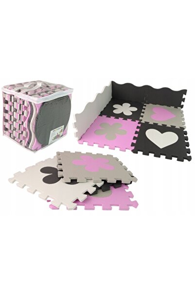 LeanToys Covoraș educativ din spumă EVA tip puzzle pentru bebeluși, gri-roz, ...