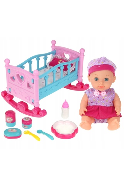 Nobo Kids Pătuț-leagăn pentru păpuși + Păpușă interactivă care vorbește Mama ...