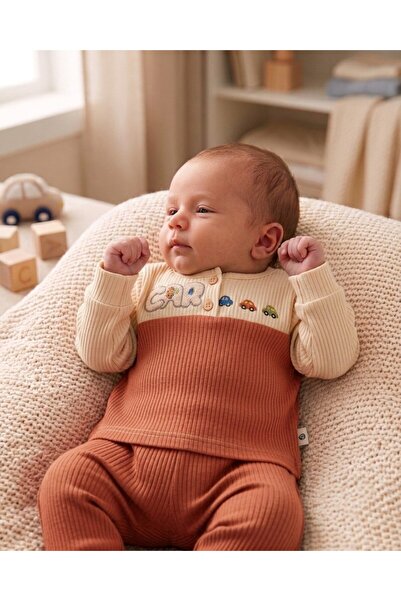 VOY KİDS 100% Cotton 0-3-6-9-12 Months Baby Boy Car Printed Thin Seasonal 2-P...