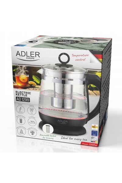 adler Fierbător electric din sticlă cu control al temperaturii și afișaj ilum...
